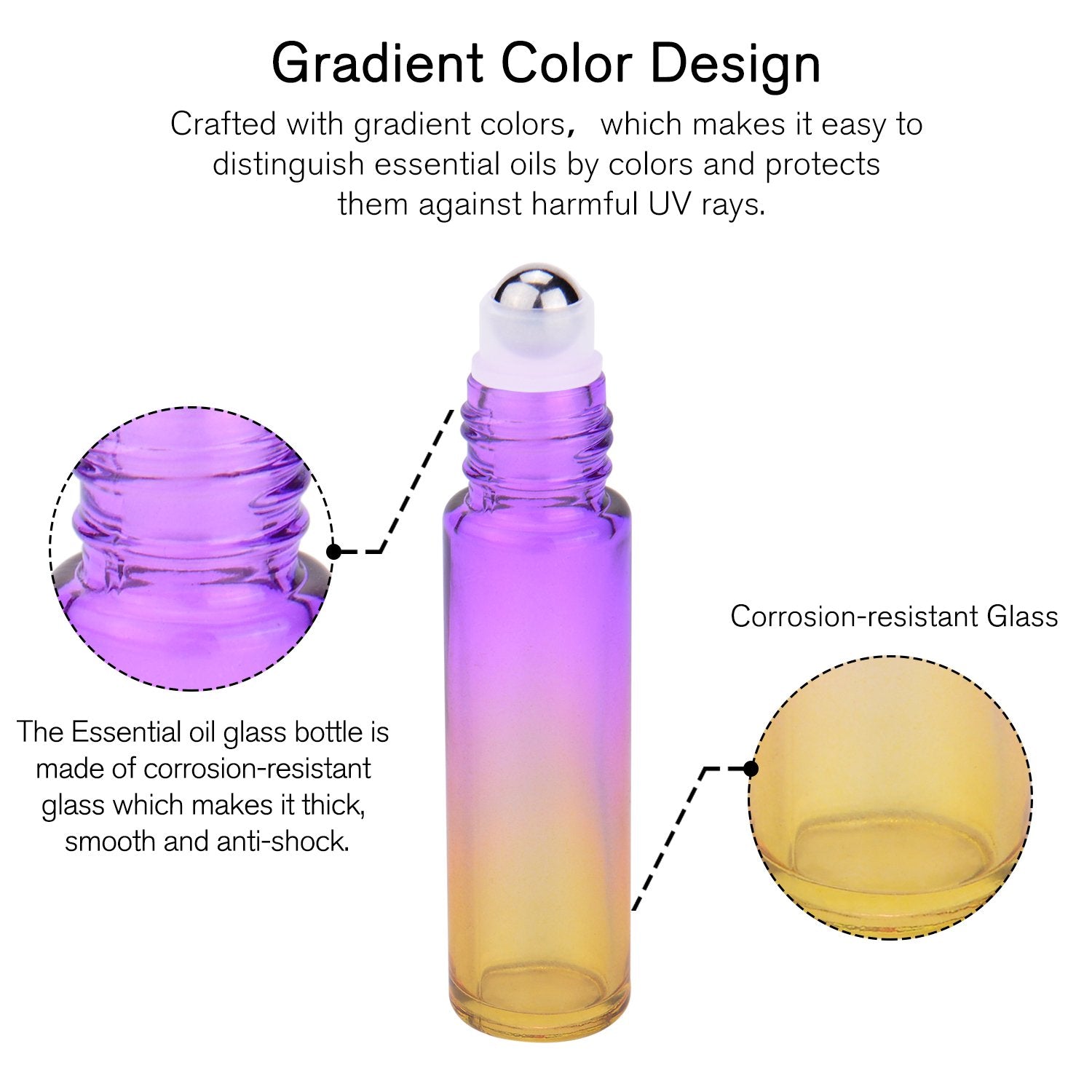 Prettycare Roller Bottles 10Ml (12 Pack Rainbow Glass, Golden Cap, 24 Labels, 2 Extra Roller Balls, Opener, 2 Funnels) For Essen